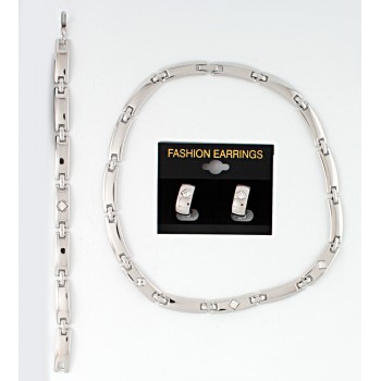 Набор из серьг, браслета и подвески на шею серебристый (7622)