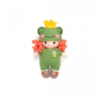 В'язана іграшка амігурумі Дівчинка в костюмі жаби 22см зелена (27875)
