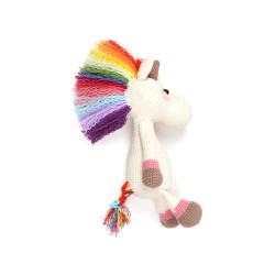 В'язана іграшка амігурумі Єдиноріг з райдужною гривою 25см (27878)