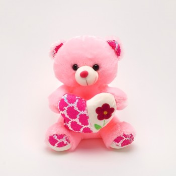 Мягкая игрушка Мишка розовый с сердцем и пайетками 30см (22319) - бижутерия оптом Arkos.