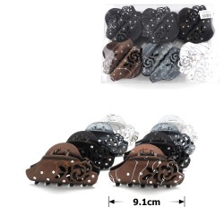 Набір заколок-крабів матових зі стразами і візерунками (13770)