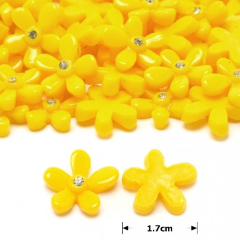 Набор пластиковых цветков кабошонов 1.7см 10шт желтый (27331)