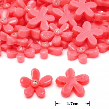 Набор пластиковых цветков кабошонов 1.7см 10шт розовый (27333)