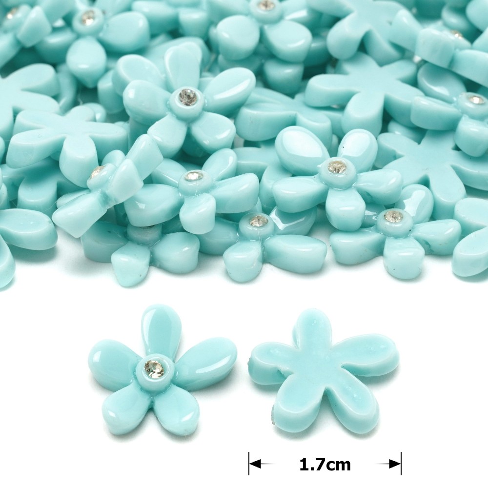 Набор пластиковых цветков кабошонов 1.7см 10шт голубой (27339) 1