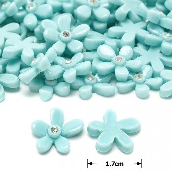 Набор пластиковых цветков кабошонов 1.7см 10шт голубой (27339)