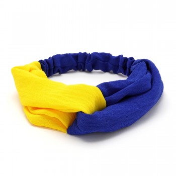 Повязка-чалма из ткани креп жатка сине-желтая 25480
