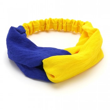 Повязка-чалма из ткани креп жатка сине-желтая (25480)