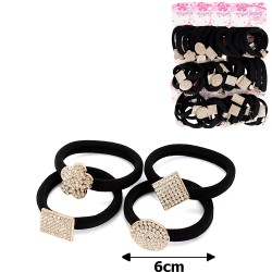 Набір резинок для волосся з мікрофібри чорний з фігурками на планшетці (15401)
