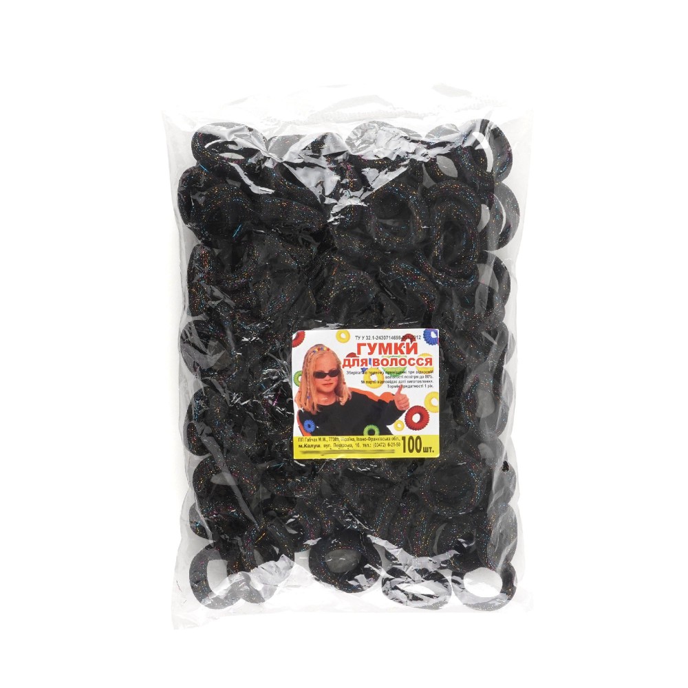 Набор микрофибровых резинок для волос с люрексом Калуш 2.4см (24278) черный 6