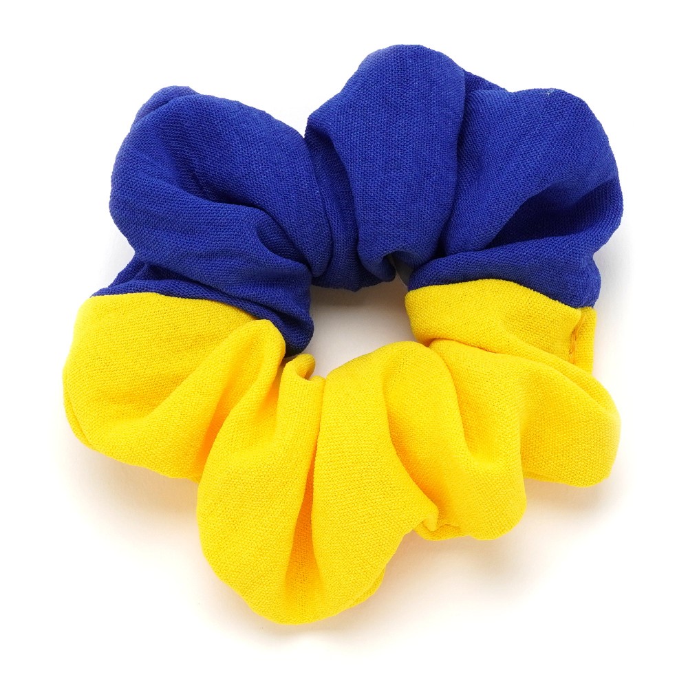 Резинка для волос из ткани креп сине-желтая 25478 1