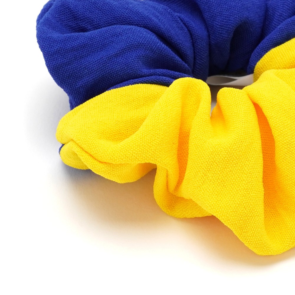 Резинка для волос из ткани креп сине-желтая 25478 3