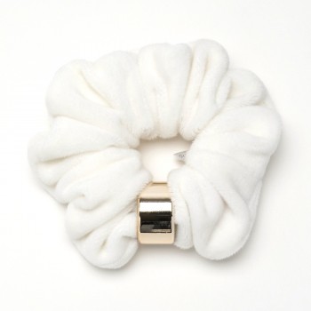  Резинка для волос велюровая белого цвета с кольцом (27090)