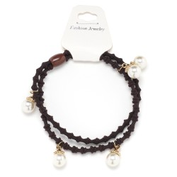 Резинка для волосся подвійна ребриста з намистинкою (25568)