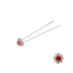 Набор заколок шпилек для волос цветок из страз красного цвета 24шт (3028)