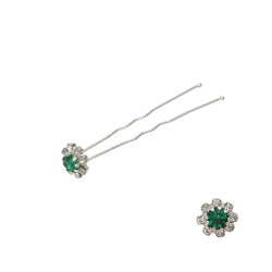 Набор заколок шпилек для волос цветок из страз изумрудного цвета 24шт (3030)