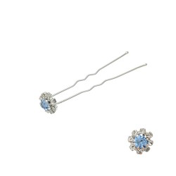 Набор заколок шпилек для волос цветок из страз голубого цвета 24шт (3031)