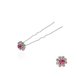 Набор заколок шпилек для волос цветок из страз розового цвета 24шт (3037)