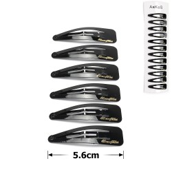 (35-12100) Набор заколок-хлопушек для волос 5.6см глянцевый чёрный с надписью