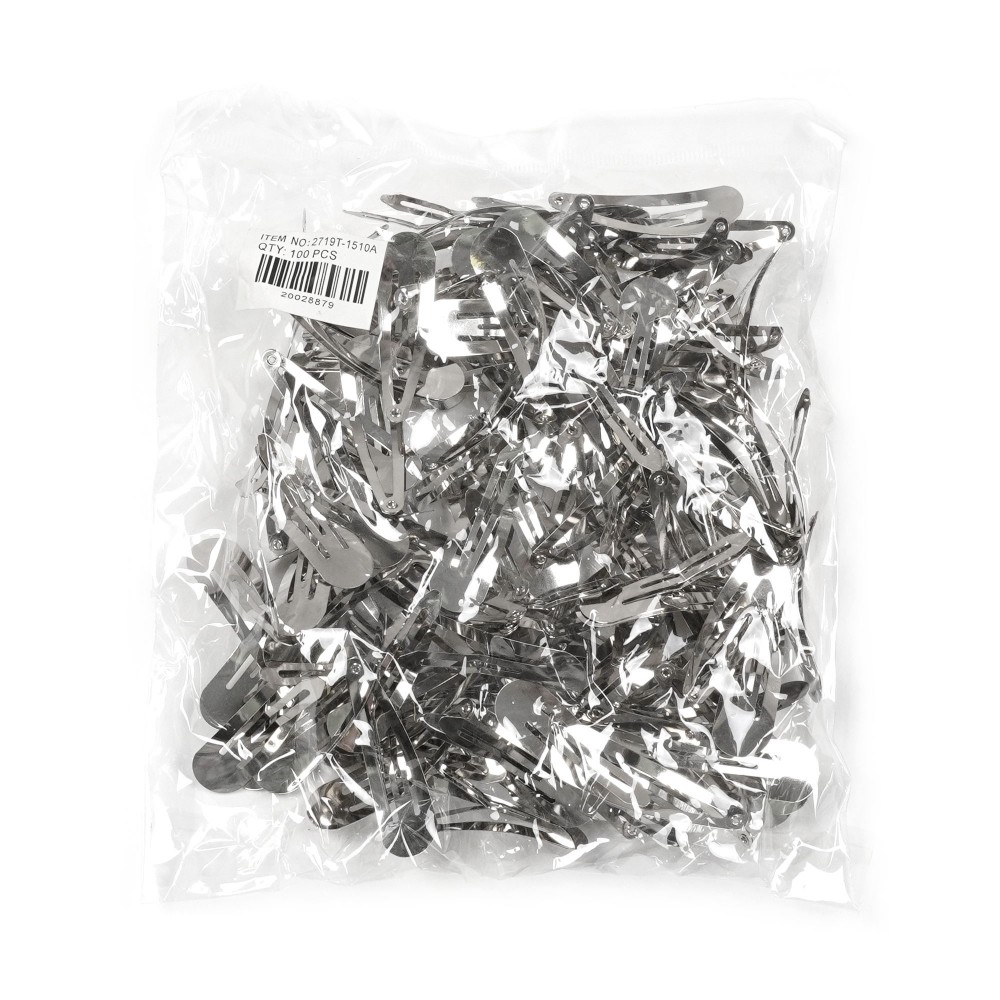 (33-12847) Набір заколок-хлопушок для волосся 4.9см 100шт сріблястий 2