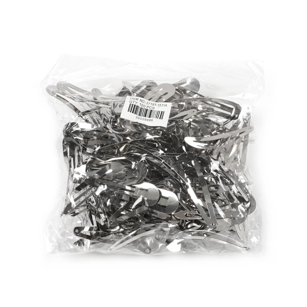 (34-12849) Набір заколок-хлопушок для волосся 5.9см 100шт сріблястий 2