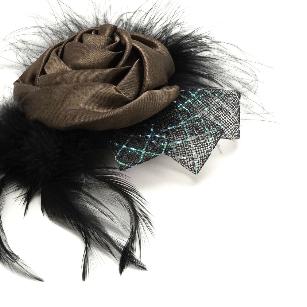 Набір квітів-заготовок з пір'ям 15см світло-коричневий (31140) 2