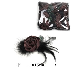 Набір квітів-заготовок з пір'ям 15см коричневий (31141)