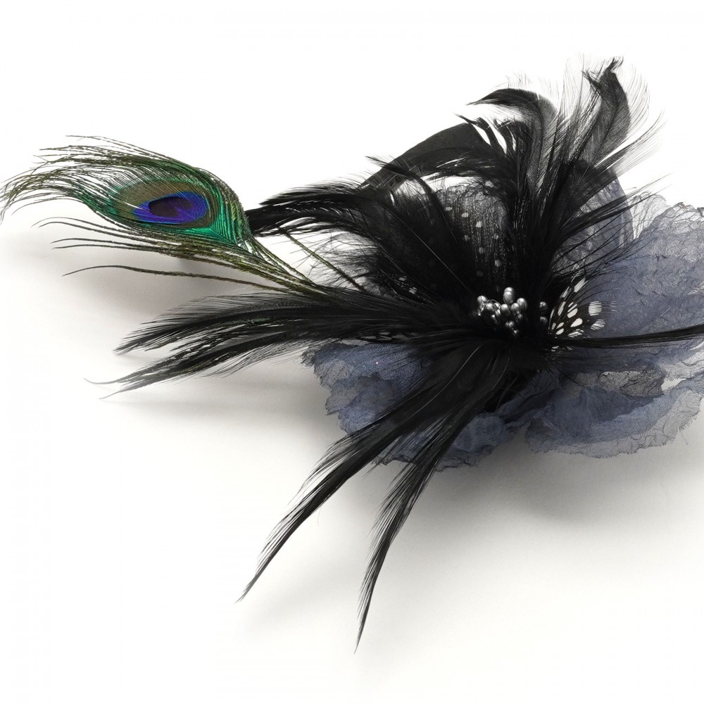 Набор цветов-заготовок с перьями 20см серый (31144) 2