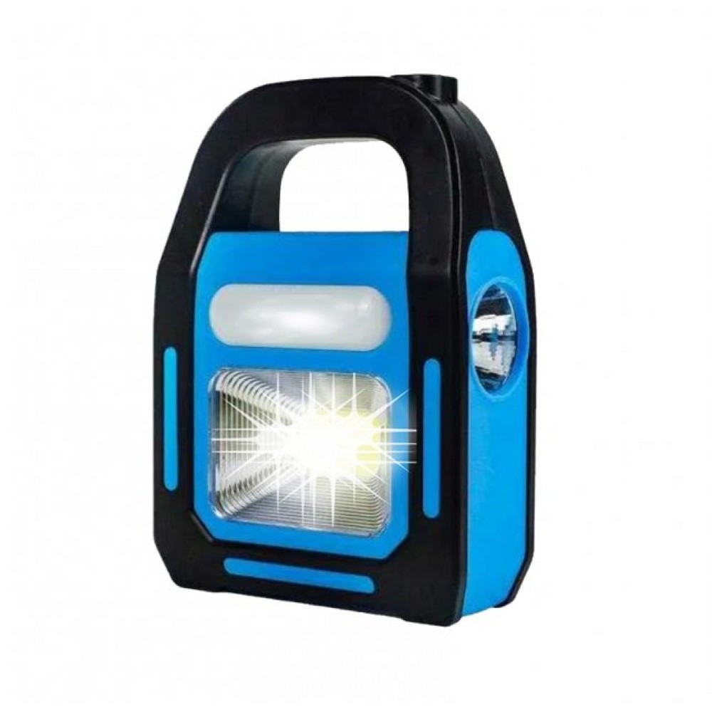 Аварийный аккумуляторный светодиодный LED фонарик USB повербанк с солнечной батареей 26393 синий 1