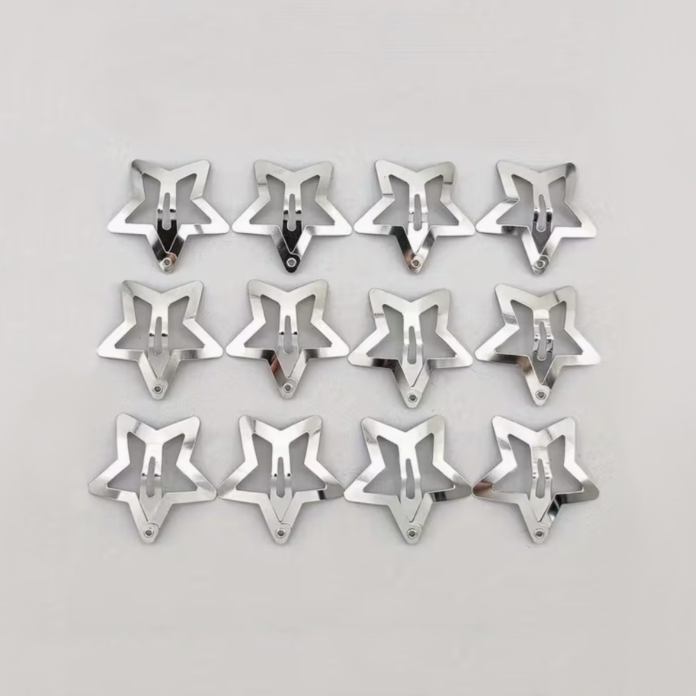 (10-31561) Набір заколок-хлопушок Зірка для волосся 3.1см сріблястий 5