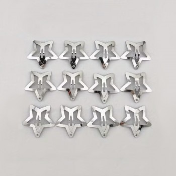 (10-31561) Набор заколок-хлопушек Звезда для волос 3.1см серебристый