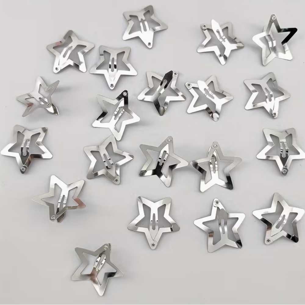 (10-31561) Набір заколок-хлопушок Зірка для волосся 3.1см сріблястий 3