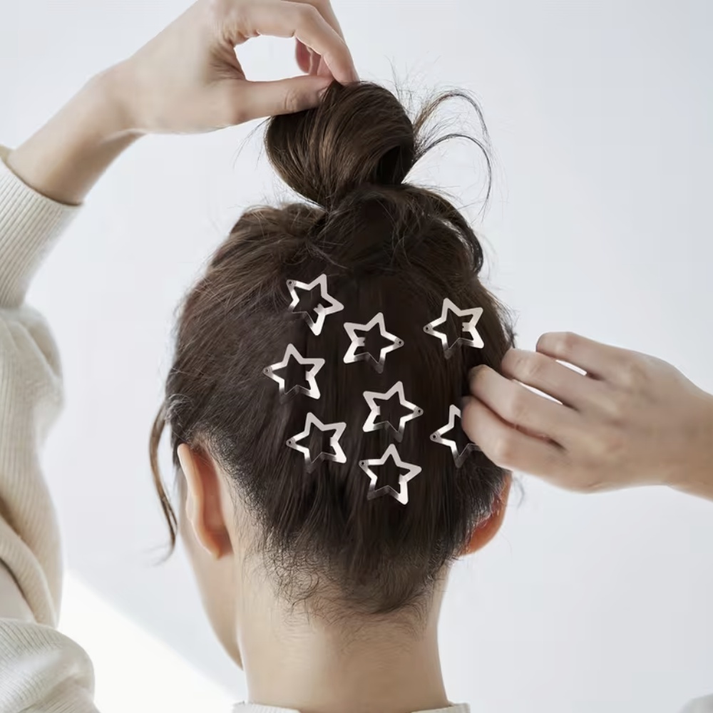 (10-31561) Набір заколок-хлопушок Зірка для волосся 3.1см сріблястий 4