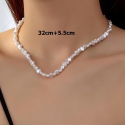  Підвіска на шию із перлинних намистин білого кольору 32+5.5см (31814)
