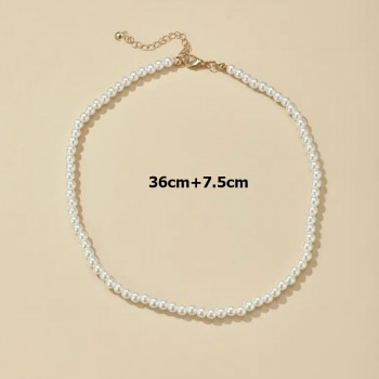 Підвіска на шию із перлинних намистин білого кольору 36+7.5см (31815)