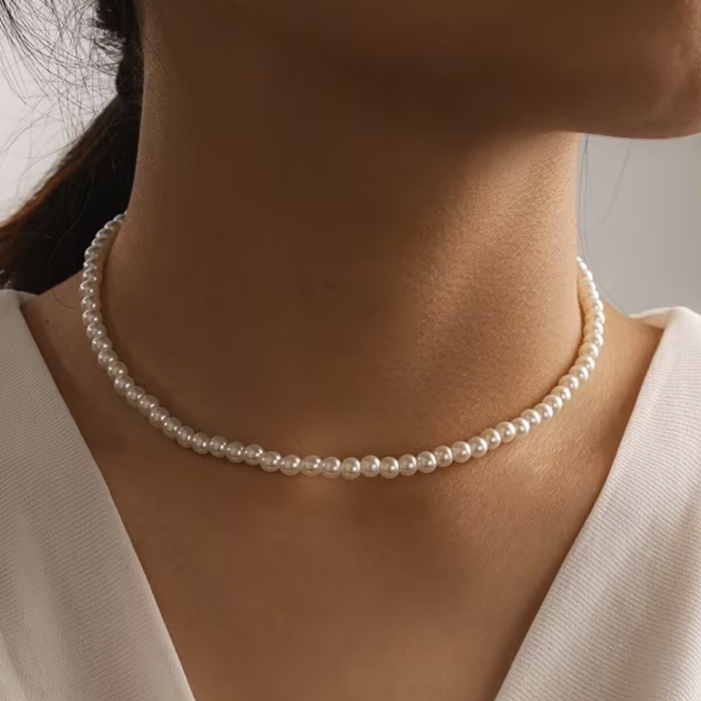 Підвіска на шию із перлинних намистин білого кольору 36+7.5см (31815) 2